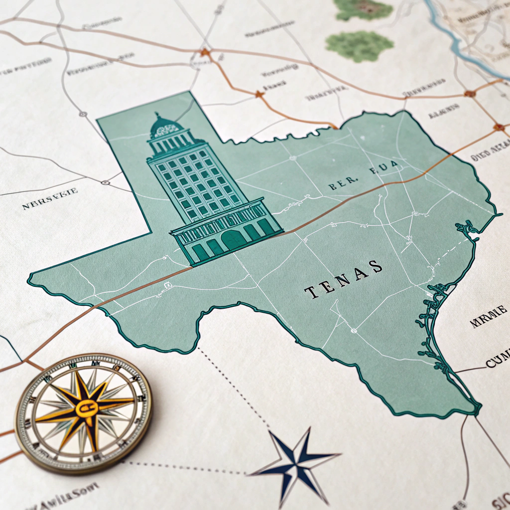 Stylized map of Central Texas service areas with Deep Rose highlights